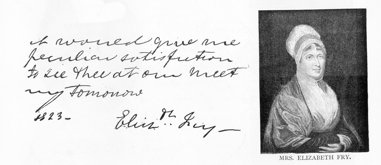 Handwriting and signature of Elizabeth Fry by Unbekannt