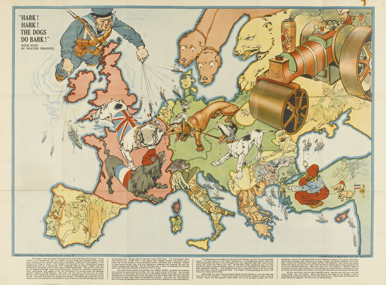 Hark! Hark! The Dogs Do Bark! European Satirical Map, 1914 by Unbekannt