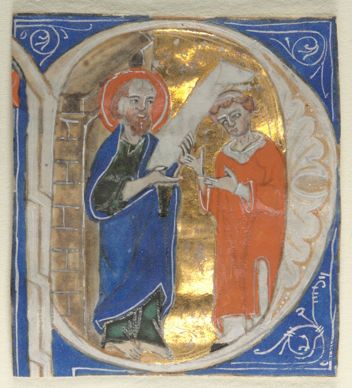 Historiated Initial Excised from a Bible: St. Paul and a Cleric, 1200s by Unbekannt