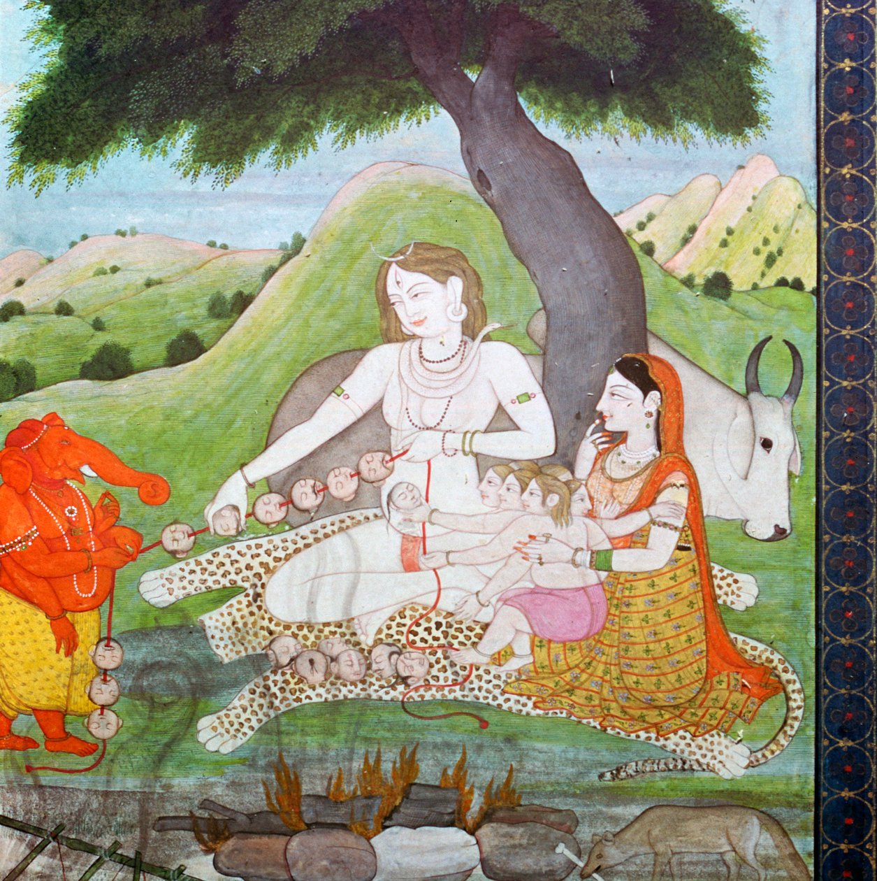 Holy family at the Burning Ground, showing Siva, Parvati, and Ghanesh, 19th century by Unbekannt