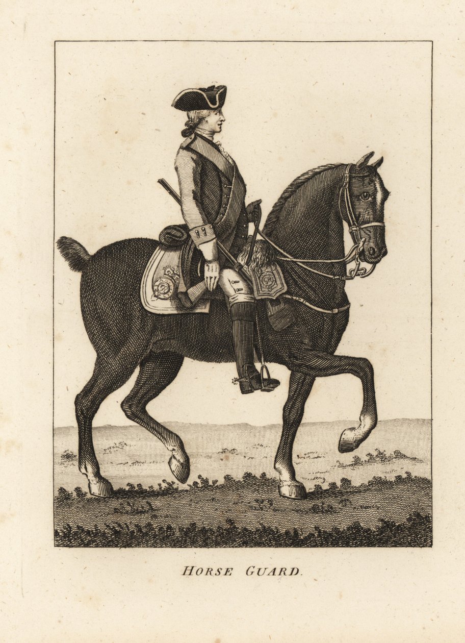Horse Guard, in military uniform with tricorn, musket by Unbekannt