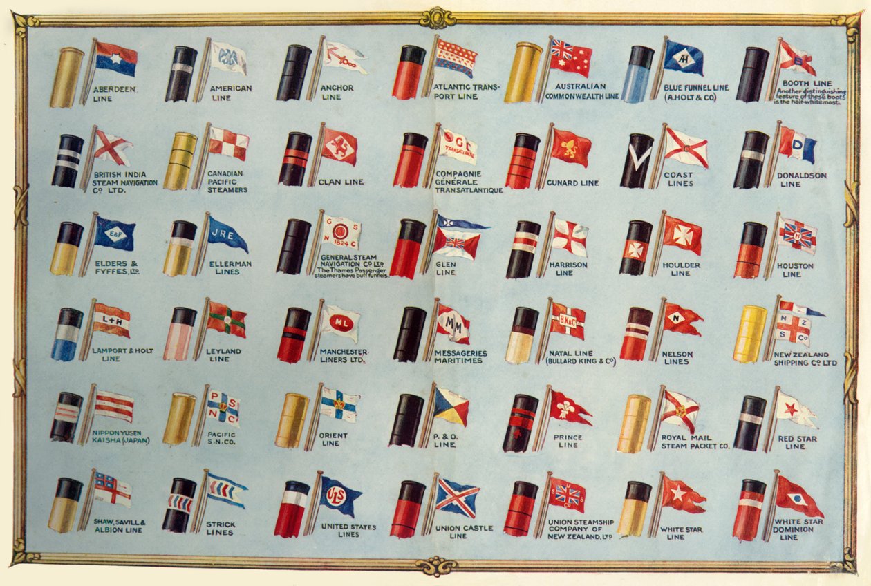 House Flags and Funnels of Passenger Steamship Lines, c1930 by Unbekannt