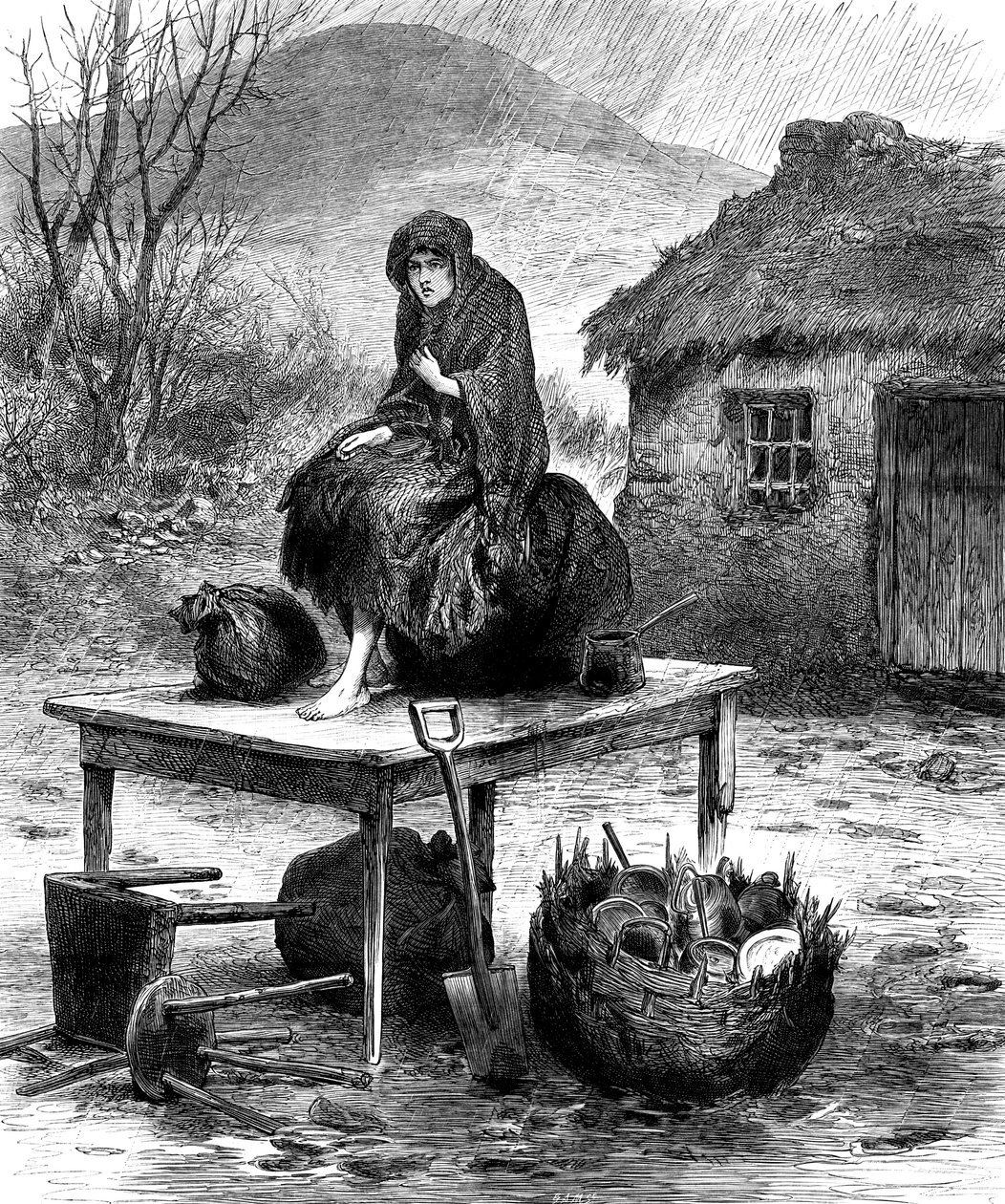 Irish peasant girl guarding the family