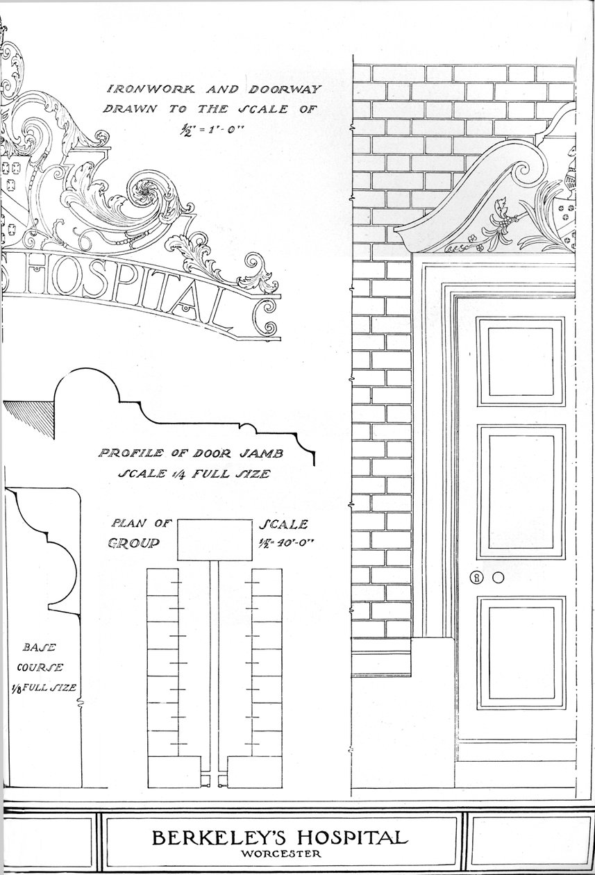 Ironwork and doorway, Berkeleys Hospital, Worcester, Worcestershire, 1924 by Unbekannt