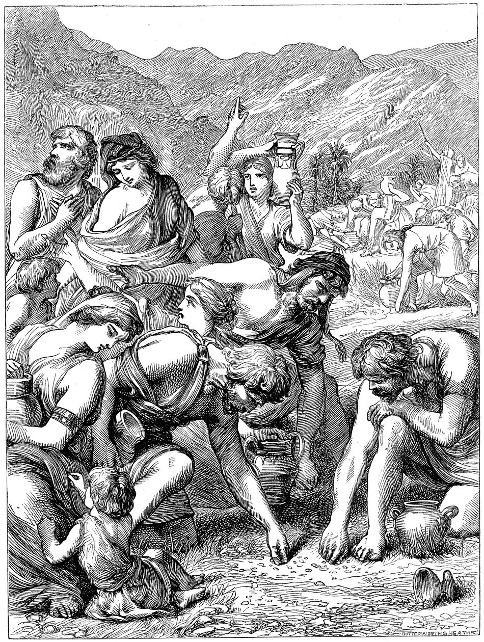 Israelites in the wilderness collecting the manna that fell from Heaven by Unbekannt