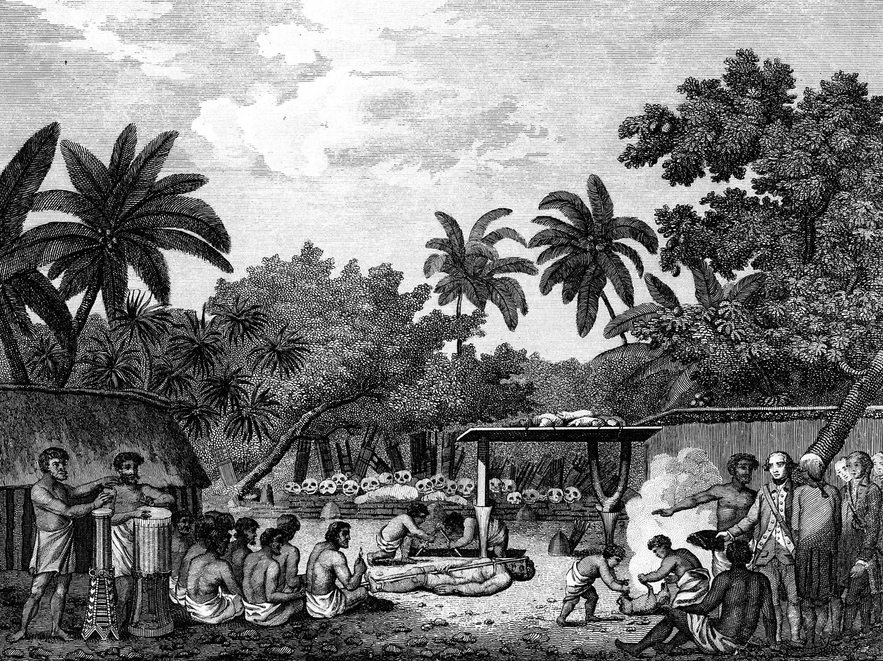 James Cook, English Navigator, Witnessing Human Sacrifice in Tahiti (Otaheite) c1773, 1815 by Unbekannt