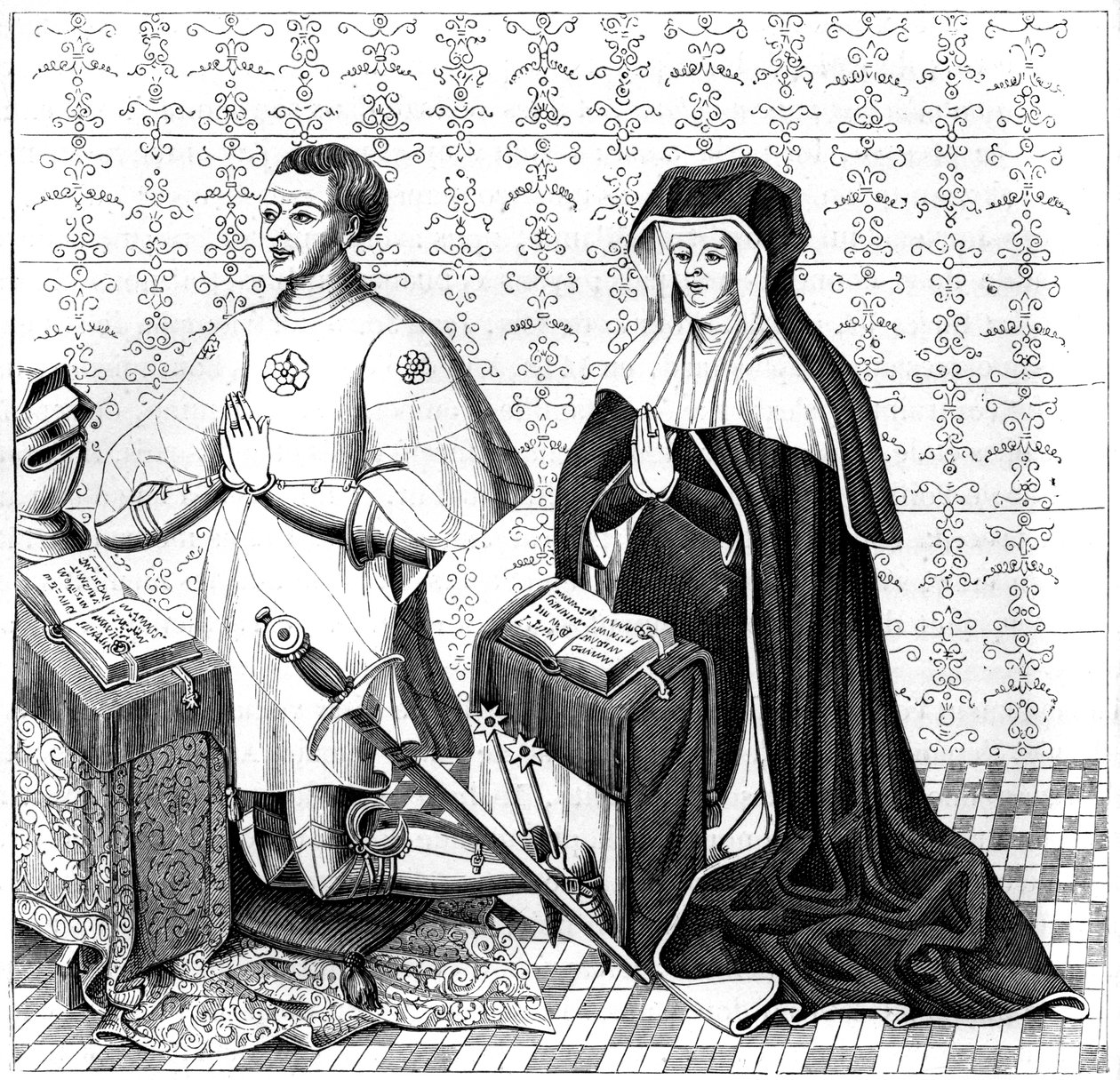 Jean Jouvenel des Ursins and His Wife, Michelle de Vitry, Praying, 14th or 15th Century, 1849 by Unbekannt