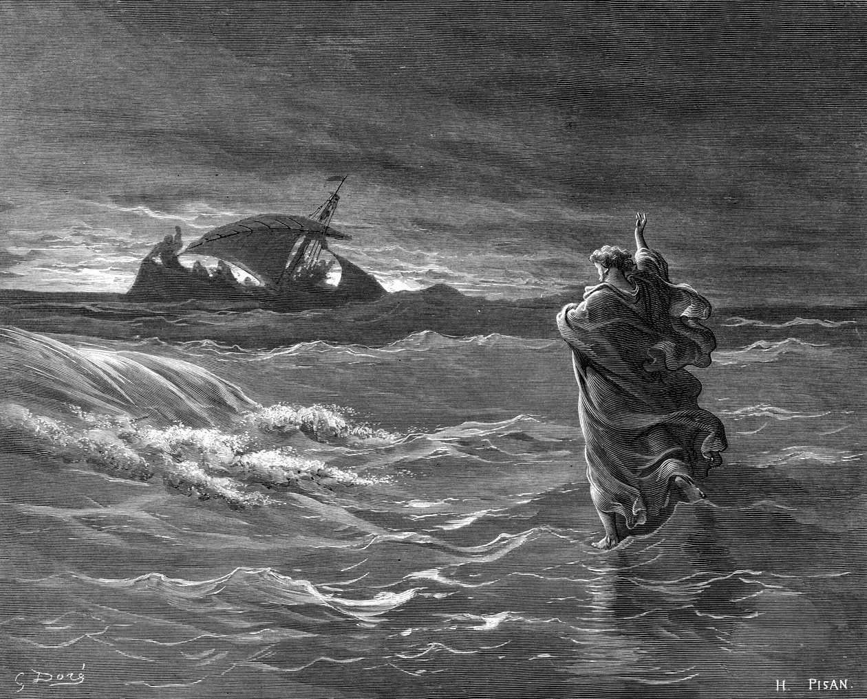 Jesus walking on the water, 1866 by Unbekannt
