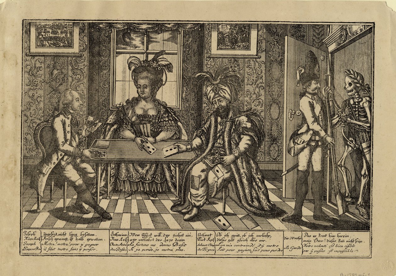 Joseph II, Catherine the Great and Sultan Abdul Hamid I playing cards by Unbekannt
