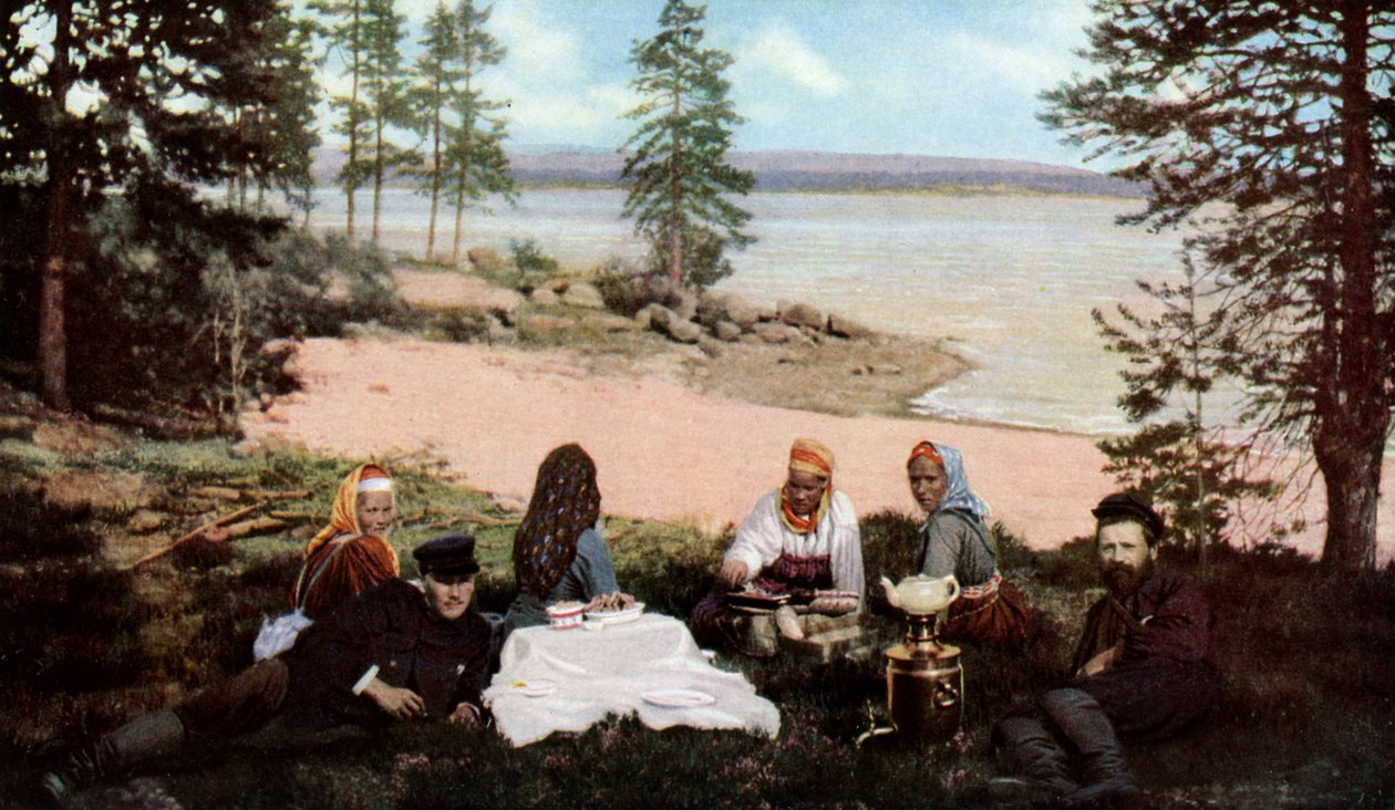 Karelians Having Tea by a River, Near Archangel, Russia, c1930s by Unbekannt