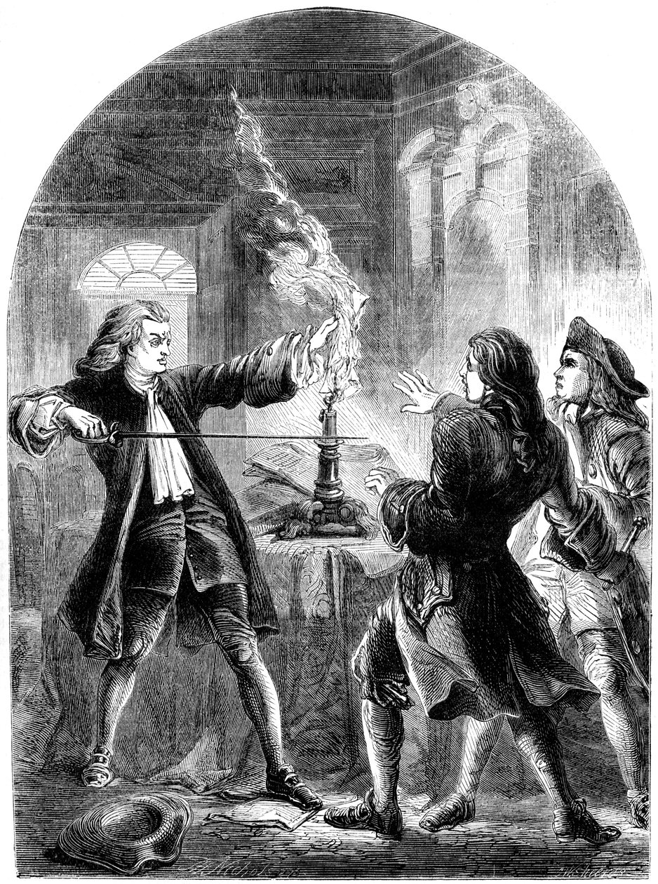 Kelly, the non-juring clergyman, destroying the treasonable papers, 18th century 19th century by Unbekannt