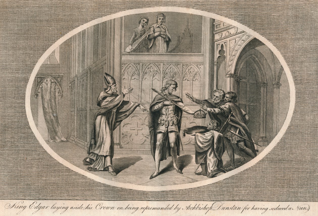 King Edgar Laying Aside His Crown on Being Reprimanded by Archbishop Dunstan, c960s, 1793 by Unbekannt