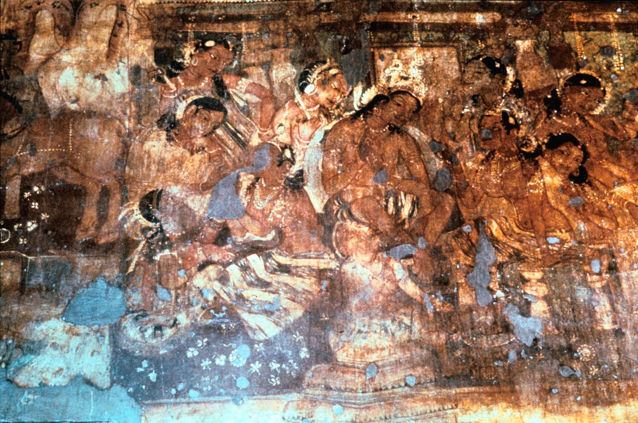 King Mahajanaka Listening to Queen Vivali, Ajanta Cave Fresco, India, 1st-5th Century AD by Unbekannt