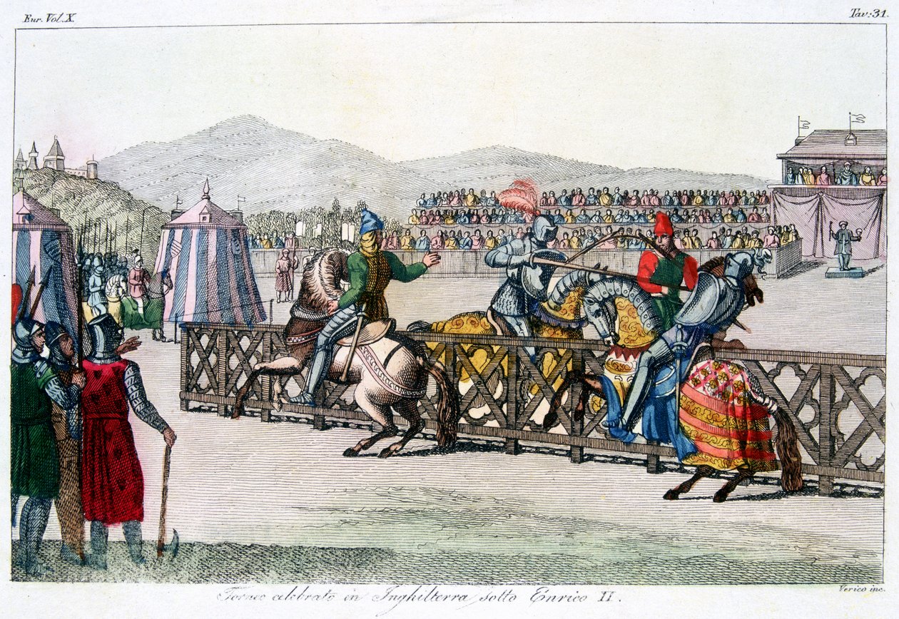 Knights Jousting at a Tournament, 12th Century, c1815 by Unbekannt