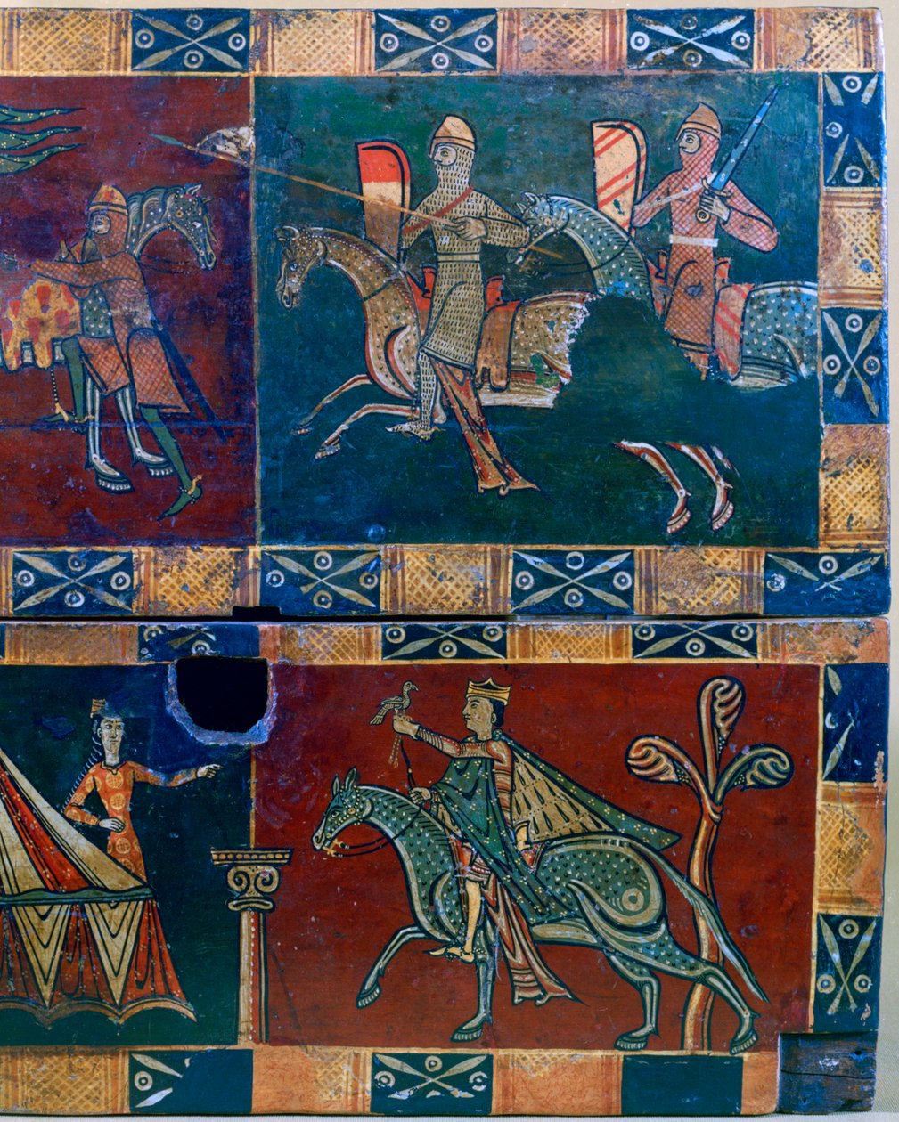 Knights on horseback and king with a falcon, 12th century by Unbekannt