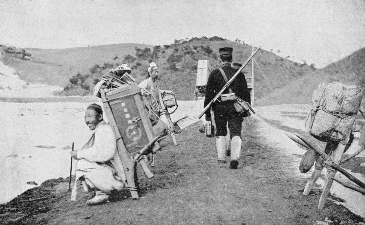 Korean Coolies Acting as Porters for Japanese Soldiers, Russo-Japanese War by Unbekannt