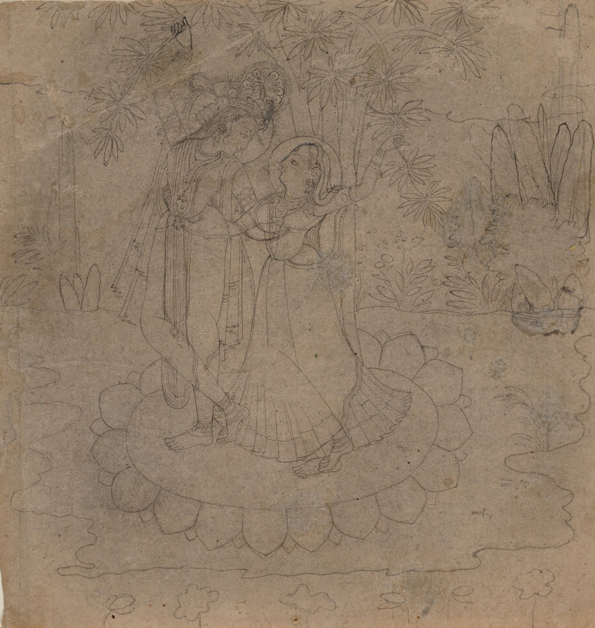 Krishna and Radha Standing on a Lotus, late 19th-early 20th century by Unbekannt