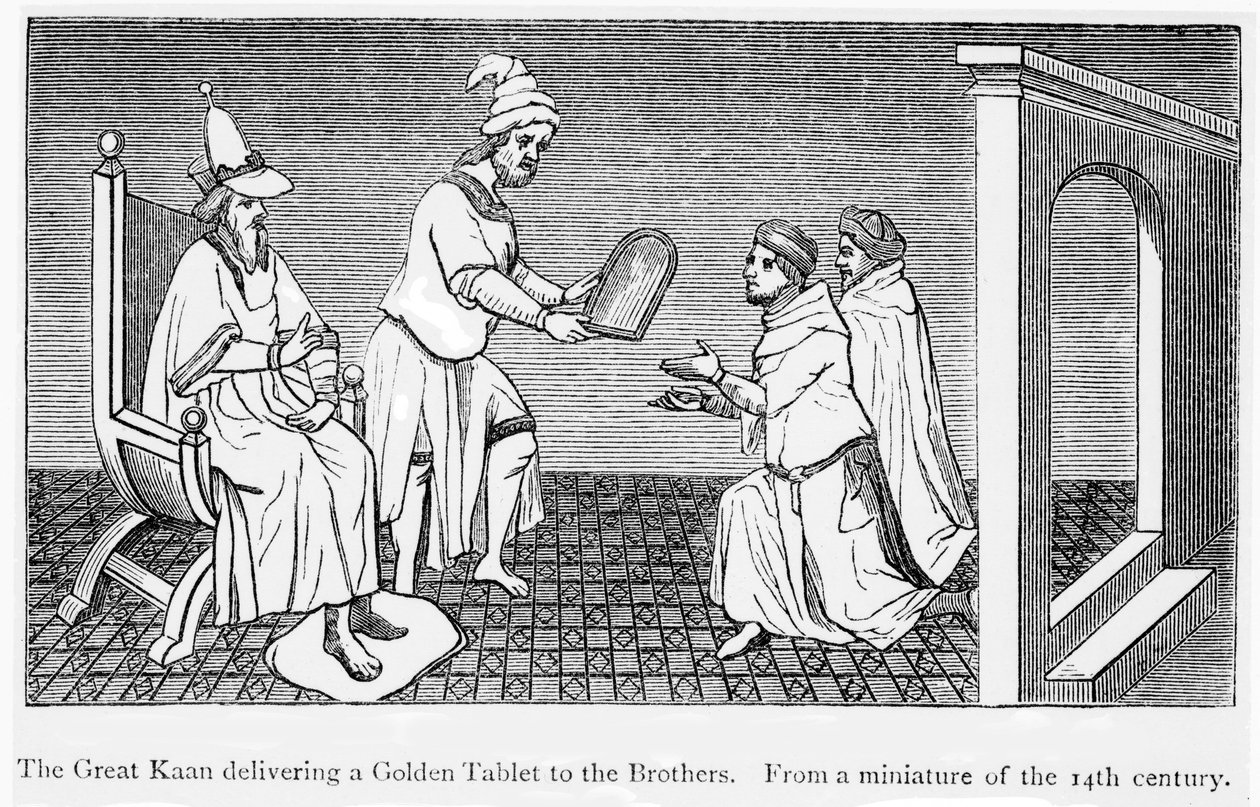 Kublai Khan Gives a Golden Tablet Ensuring Safe Passage to Niccolo and Maffeo Polo by Unbekannt