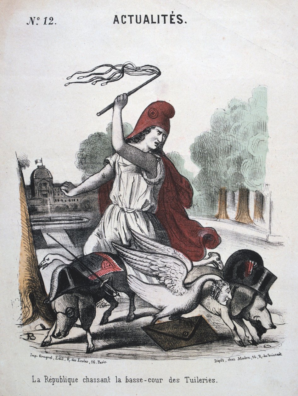 La Republique Chassant la Basse-cour des Tuilleries, allegorical cartoon by Unbekannt