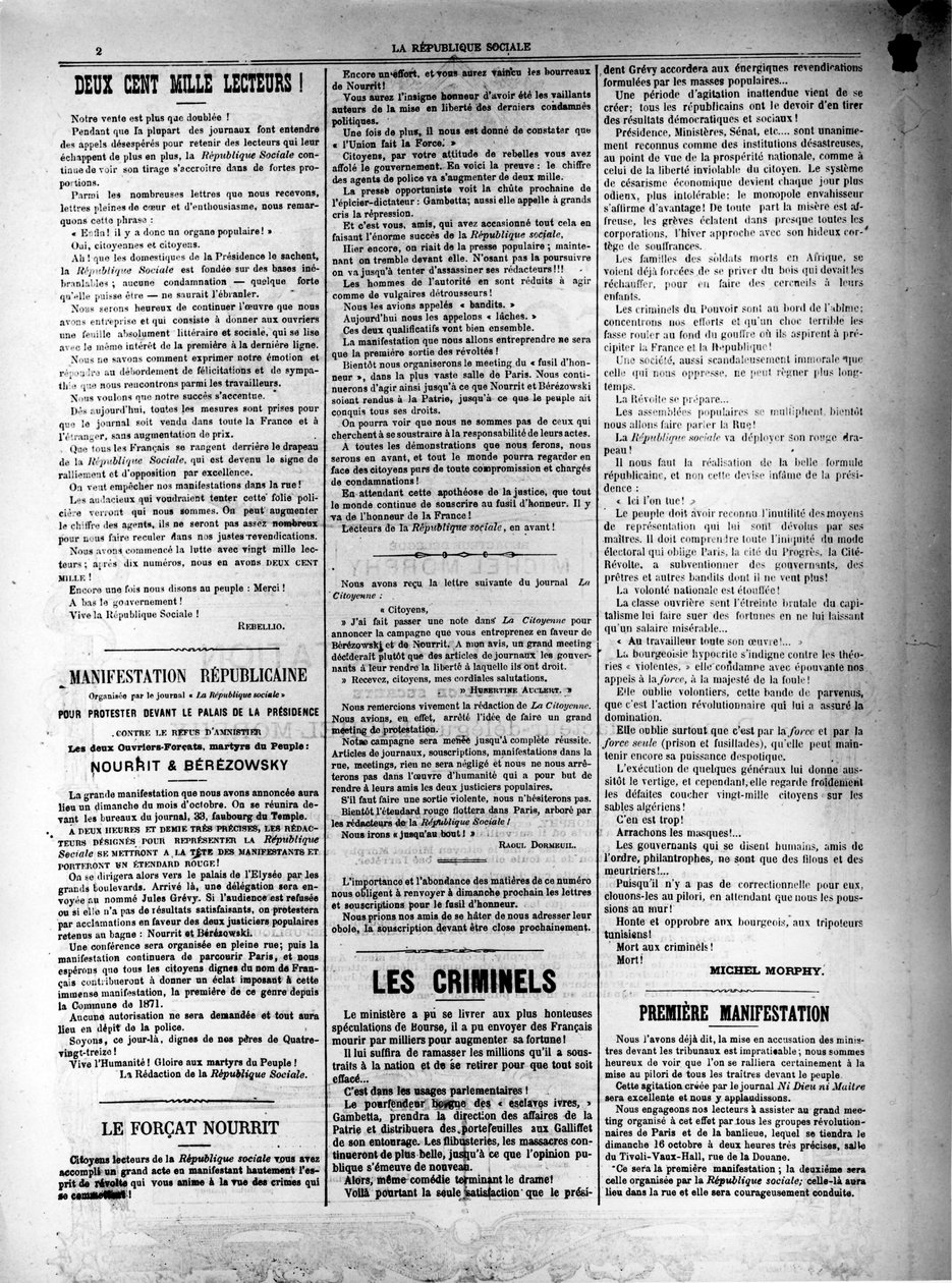 La Republique Sociale newspaper of 13th October 1881 by Unbekannt