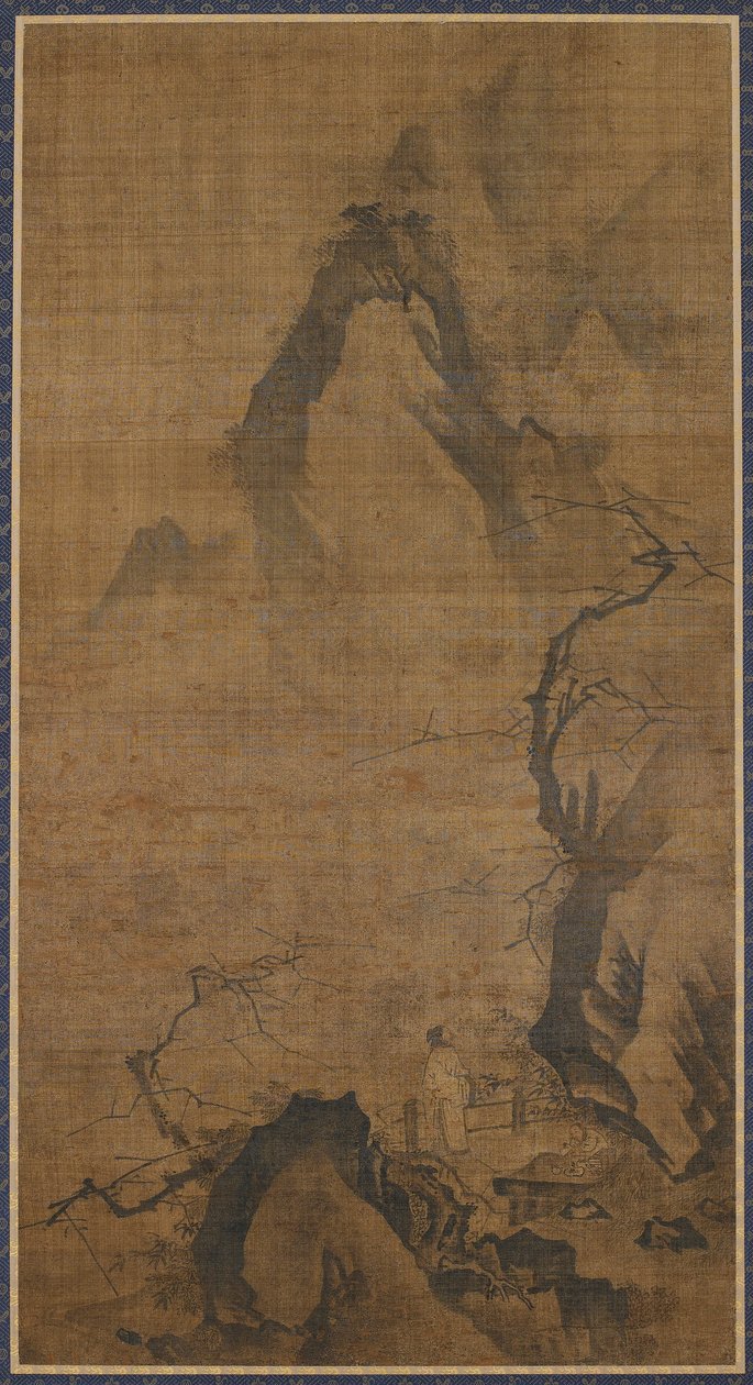 Landscape: mountain and water, a figure under a plum tree, 16th-early 17th century by Unbekannt