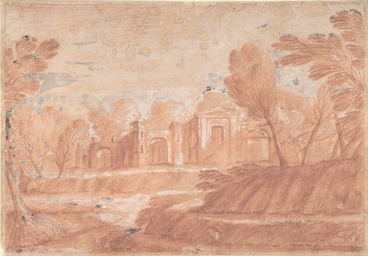 Landscape with Architectural Structure, 17th Century by Unbekannt