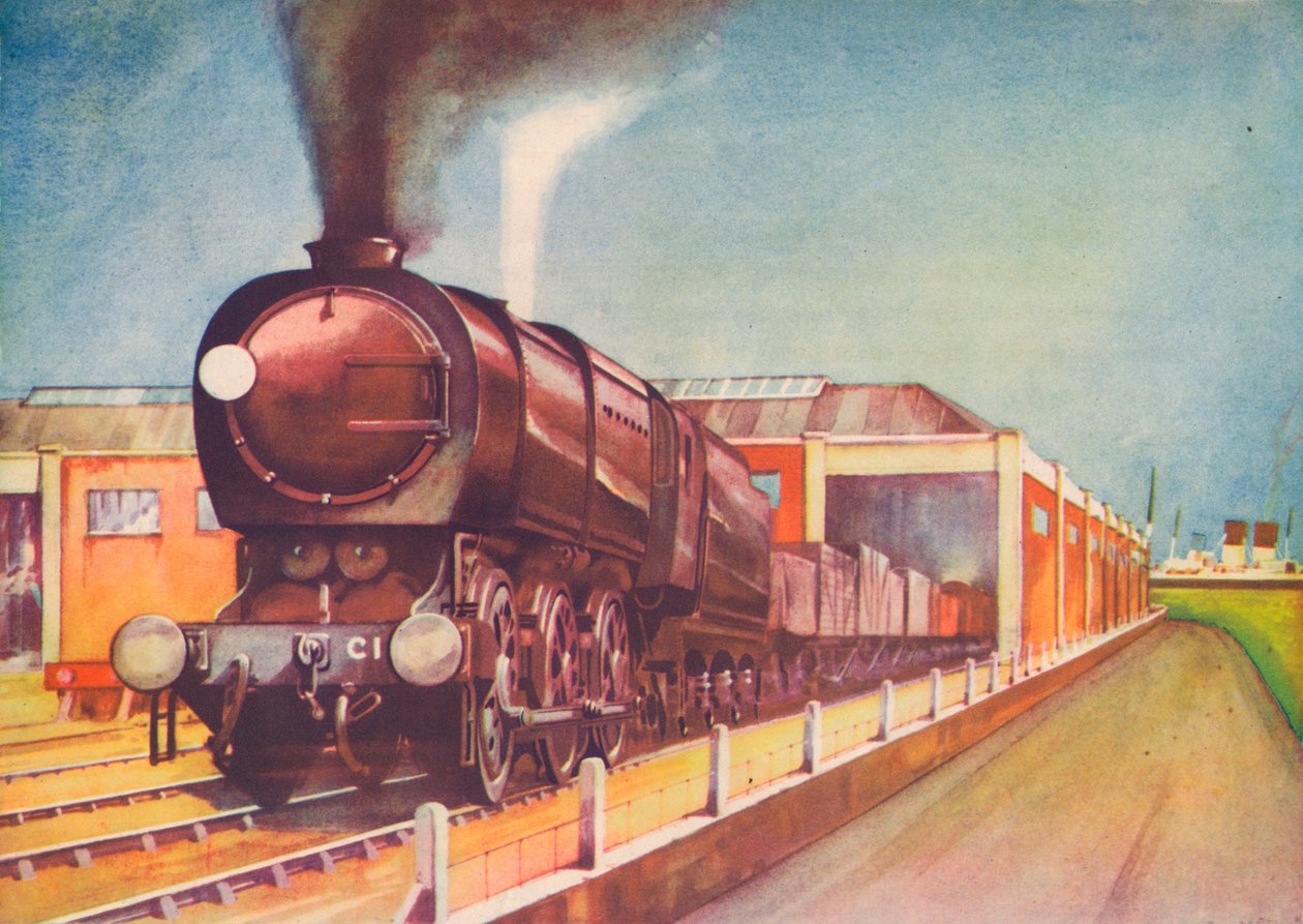 Latest Austerity Freight Engine, S.R., at Southampton Docks, 1940 by Unbekannt