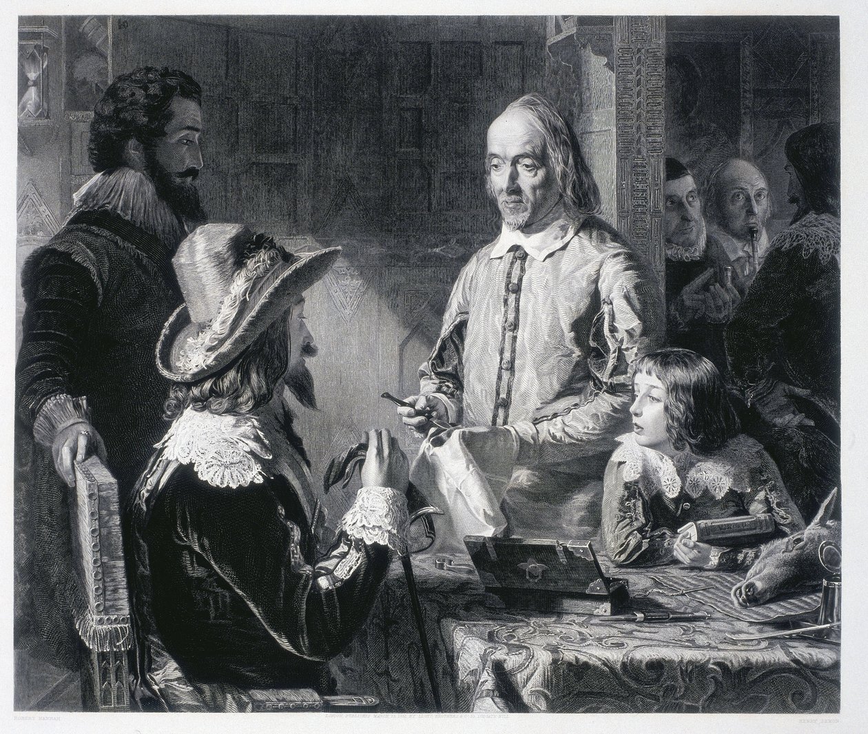 The English doctor William Harvey (1578-1637) showing King Charles I of England (1600-1649) the theory of blood circulation by Unbekannt
