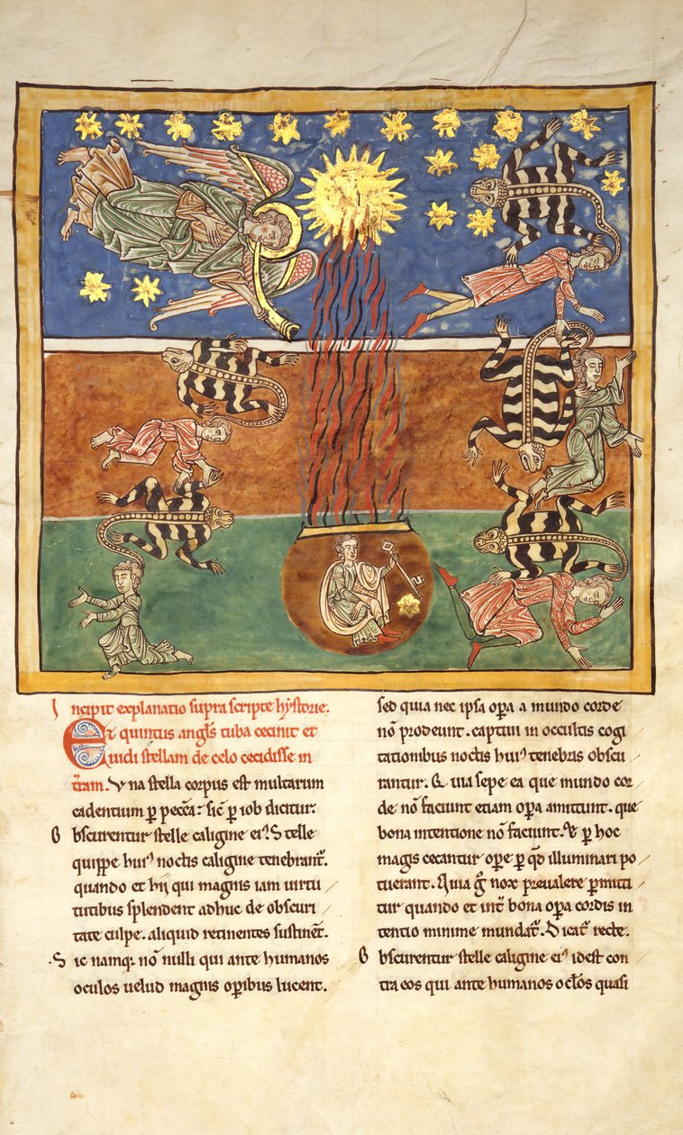 Leaf from a Beatus Manuscript: At the Clarion of the Fifth Angel