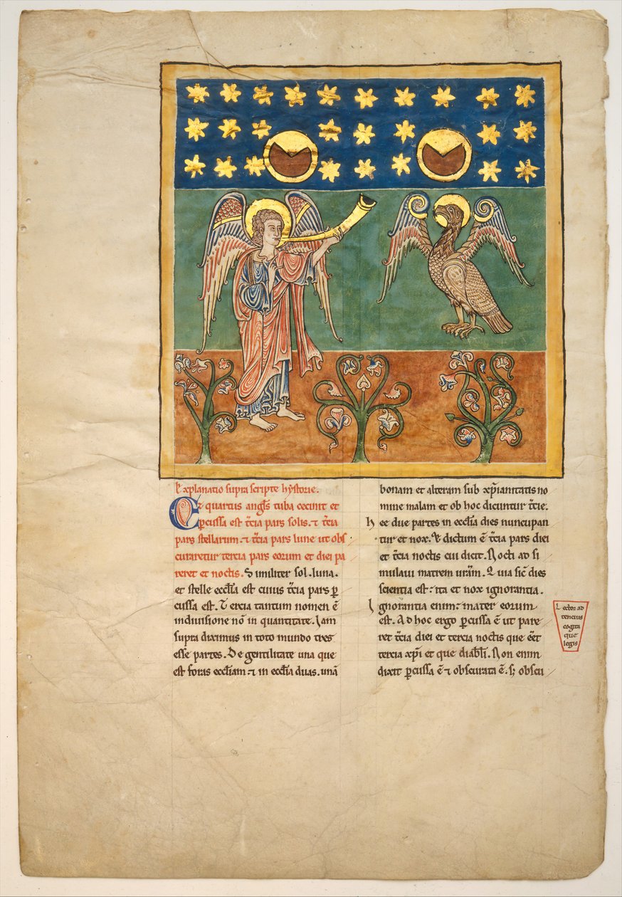 Leaf from a Beatus Manuscript: the Fourth Angel Sounds the Trumpet and an Eagle by Unbekannt