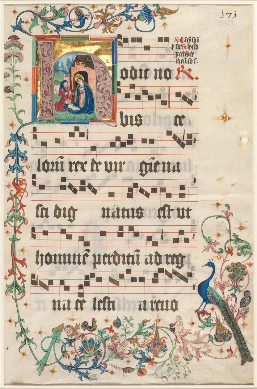 Leaf from an Antiphonary: Initial H with the Nativity (recto) by Unbekannt