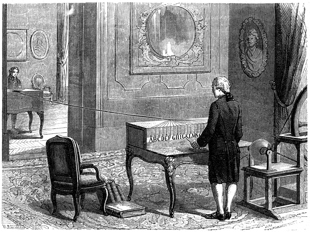 Lesage experimenting with the first electric telegraph, Geneva, 1774 by Unbekannt