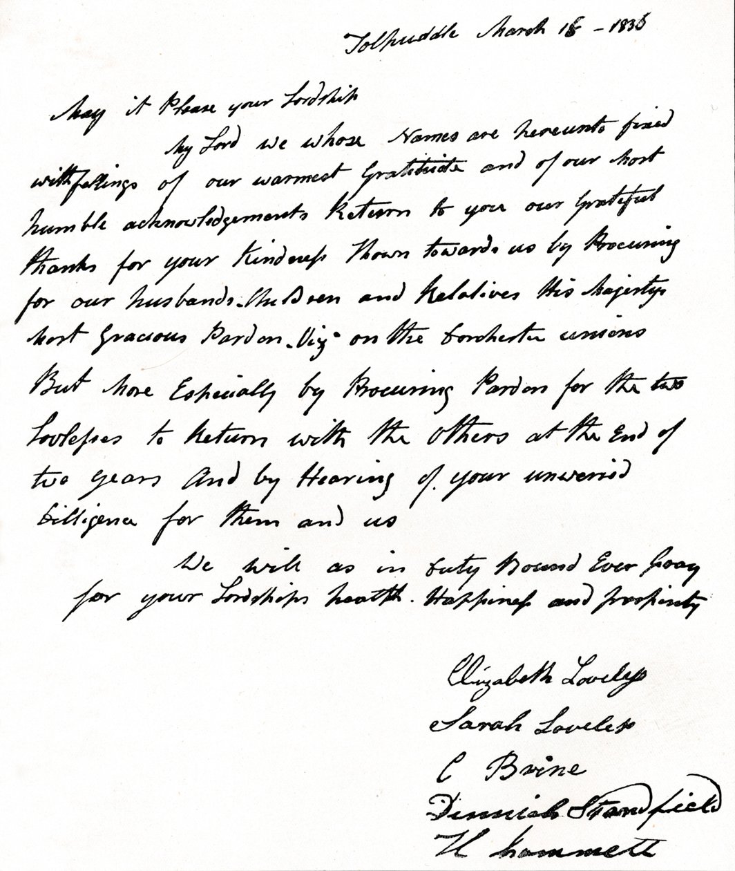 Letter written to Home Secretary John Russell by the wives of the Tolpuddle Martyrs by Unbekannt