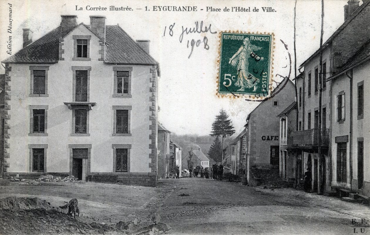 Limousin, Correze, Eygurande: view of the Place de l