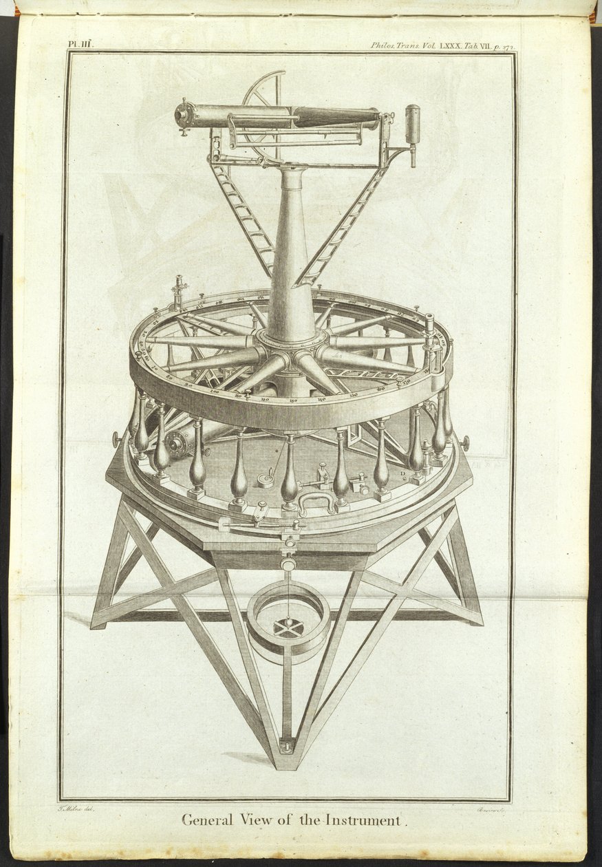 Line Engraving of the First Great Theodelite (3 ft Horizontal Circle) Depicted in the Philosophical Transactions of the Royal Society Vol by Unbekannt