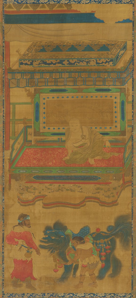 Lohan under a canopy, a lion, and two attendants by Unbekannt