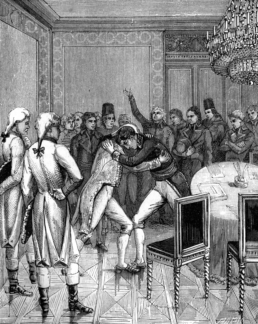 Lord Cornwallis and Joseph Bonaparte embrace in Amiens, France, 1802 by Unbekannt