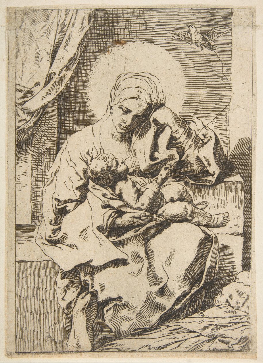 Madonna and Child with a bird, copy in reverse after Cantarini, ca. 1635-1636 or after by Unbekannt