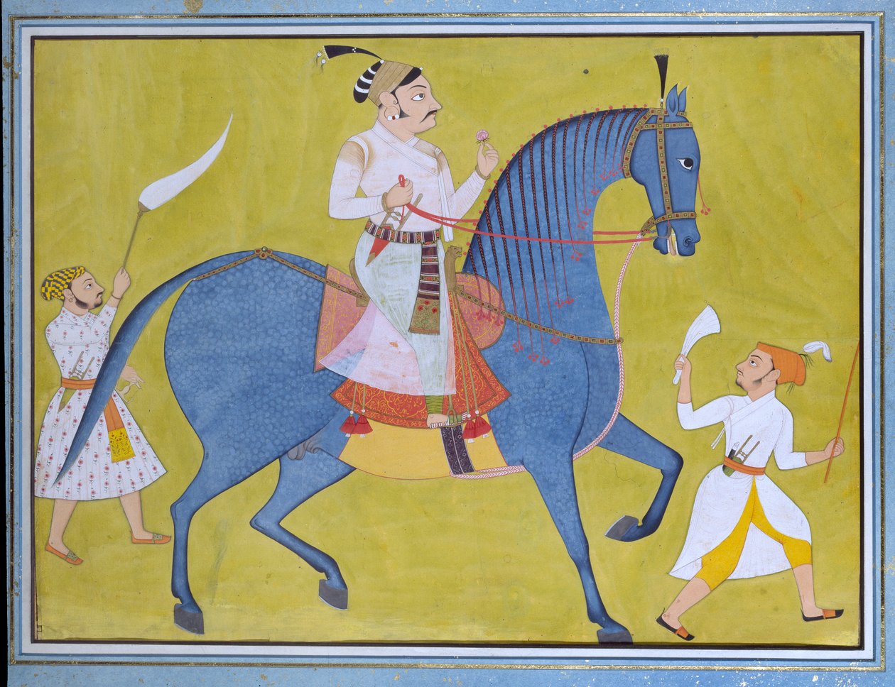 Maharaja Pratap Singh of Sawar Riding, with Two Attendants on Foot by Unbekannt