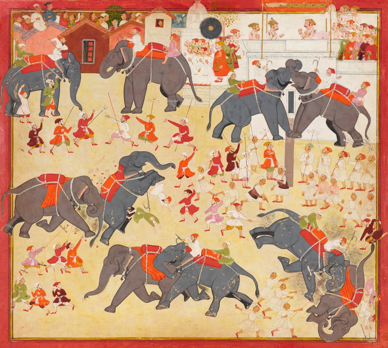 Maharana Raj Singh observing an elephant fight by Unbekannt