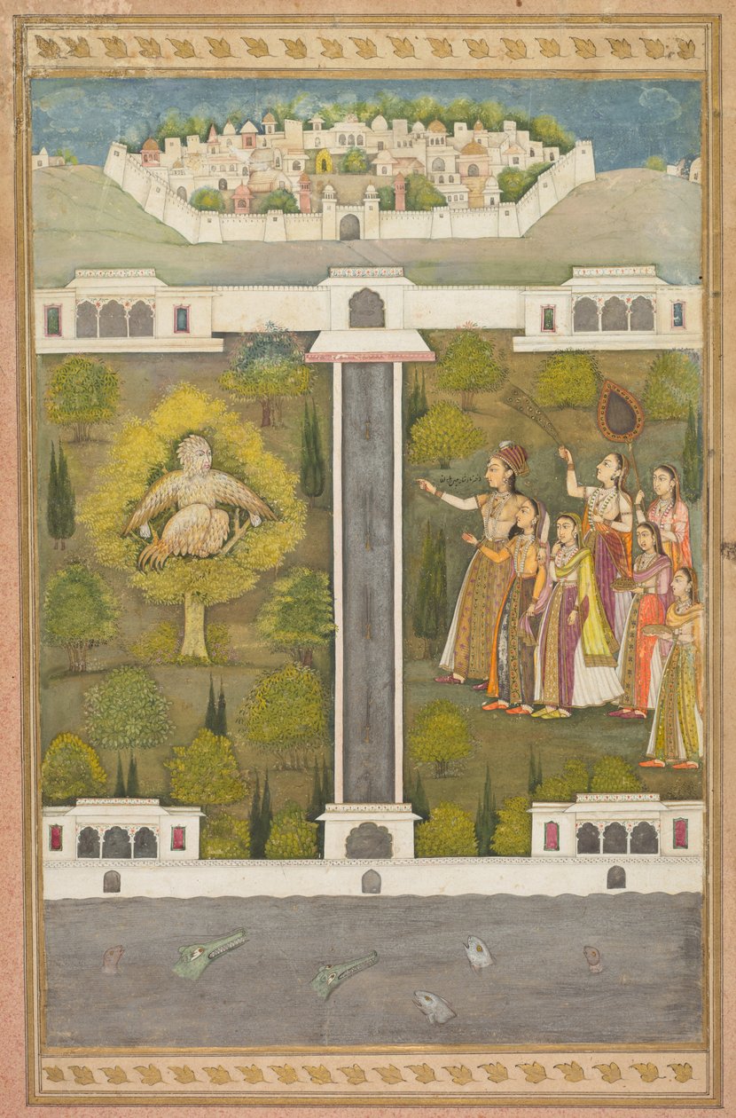 Mahliqa, Daughter of the Emperor of China, Pointing at the Bird-Man Khwaja Mubarak...verso, c. 171 by Unbekannt