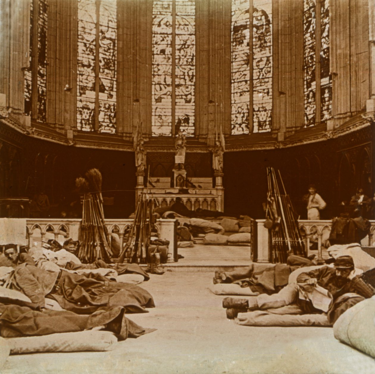 Makeshift barracks in a church, Marne, northern France by Unbekannt