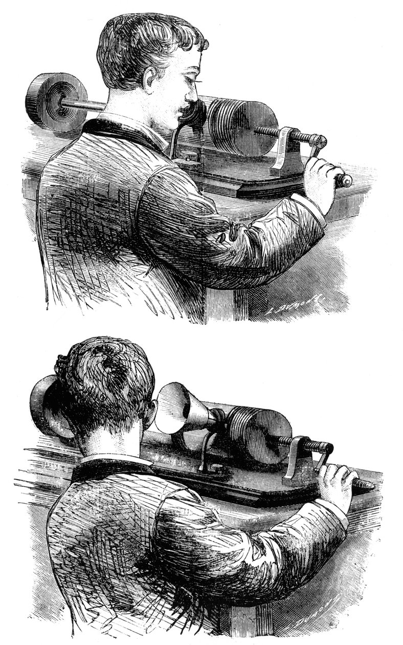 Making a Recording with, and Listening to, First Edison Phonograph by Unbekannt