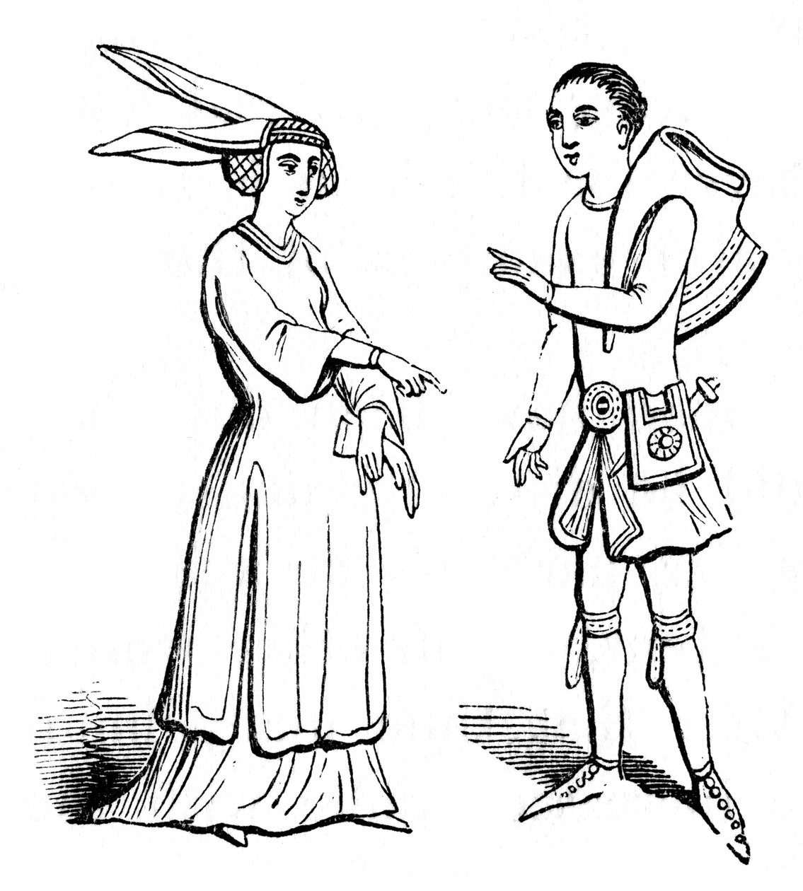 Male and Female Costume, c1350, 1910 by Unbekannt