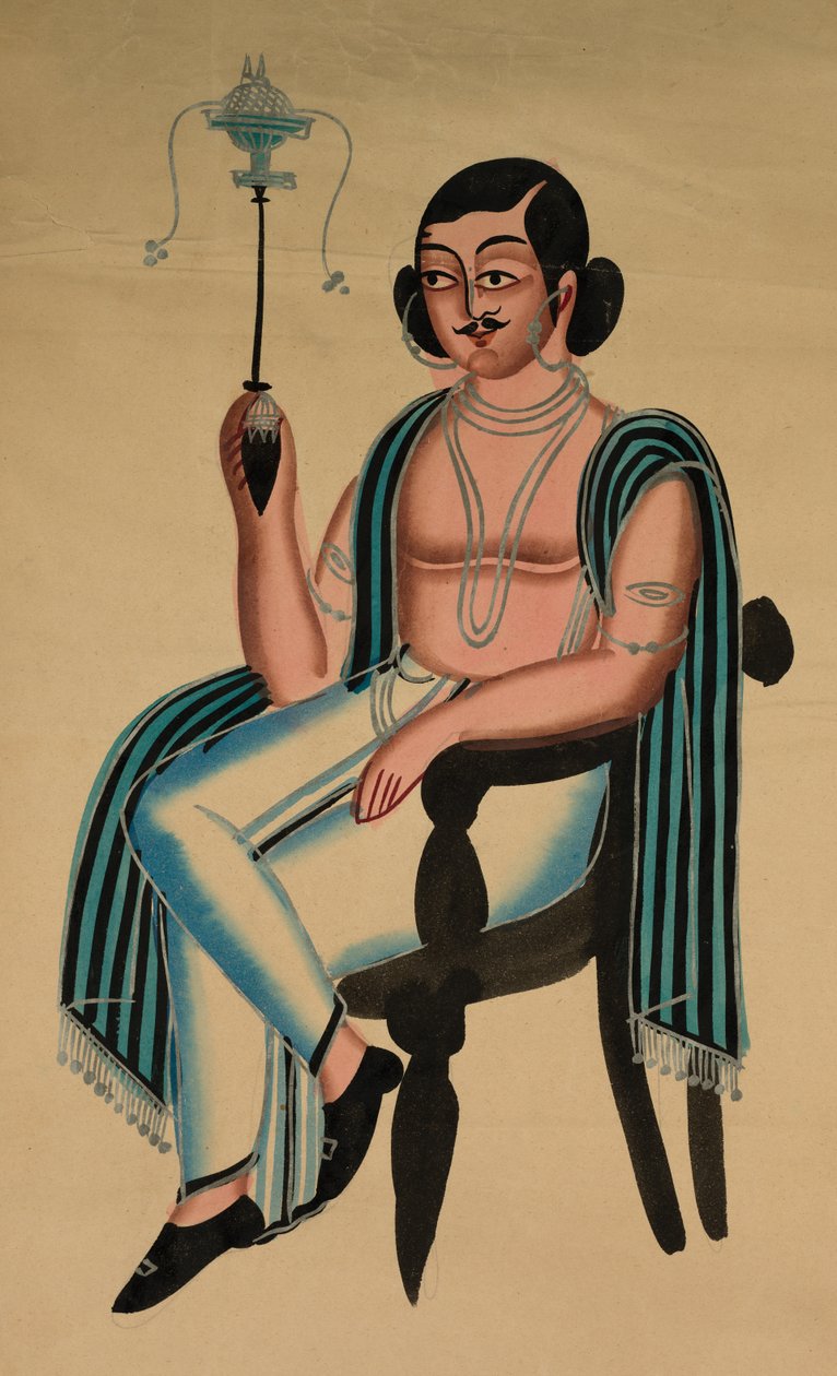 Man Seated in a European Chair Smoking a Margila Pipe by Unbekannt