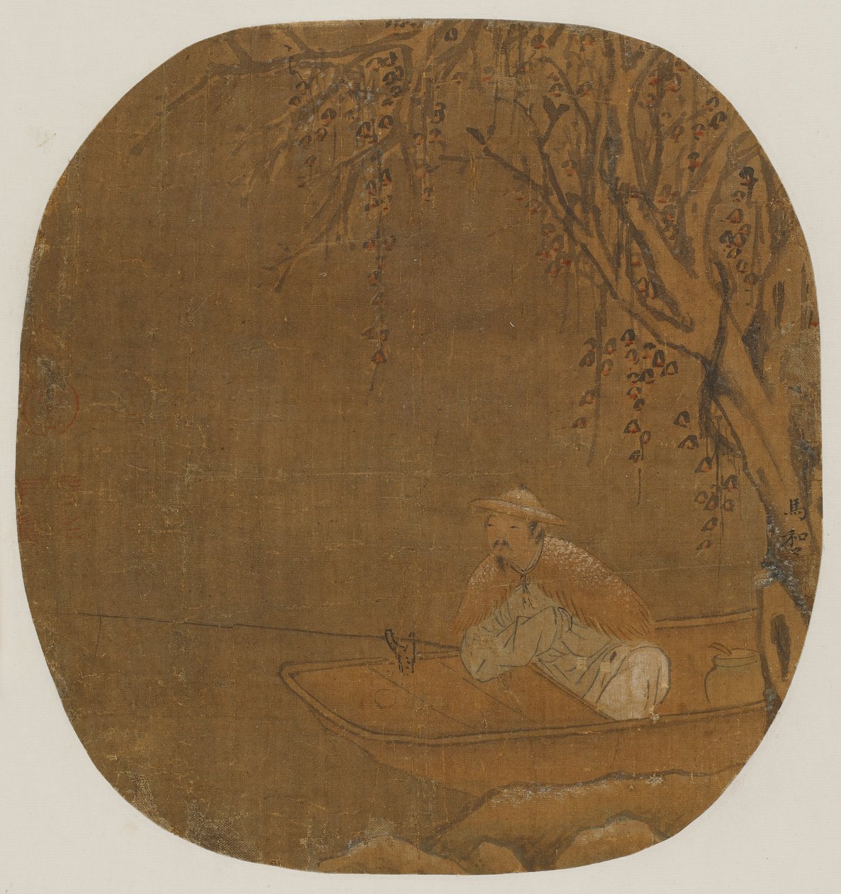 Man Fishing from a Boat Under a Tree by Unbekannt