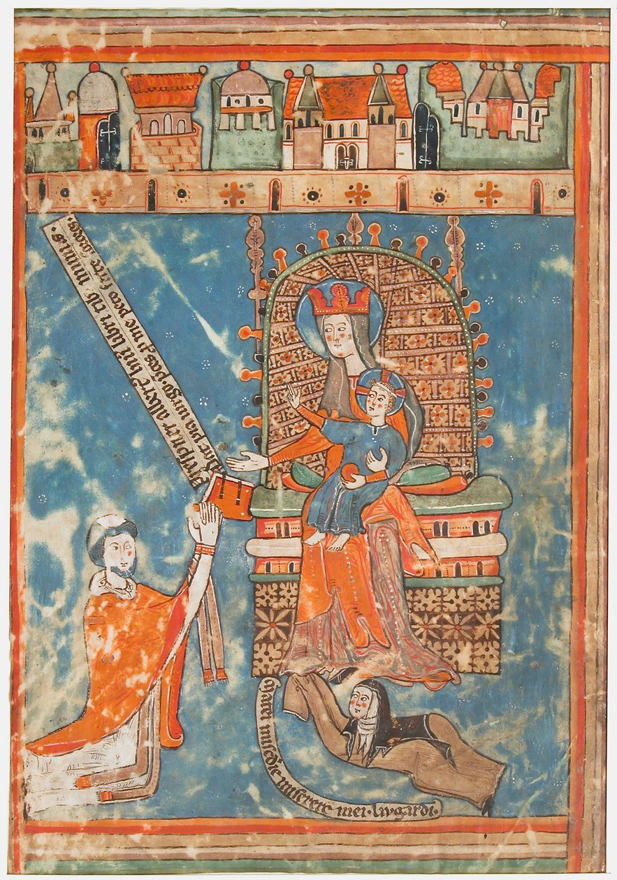 Manuscript Leaf with Dedication of a Book to the Virgin, German, ca. 1400 by Unbekannt