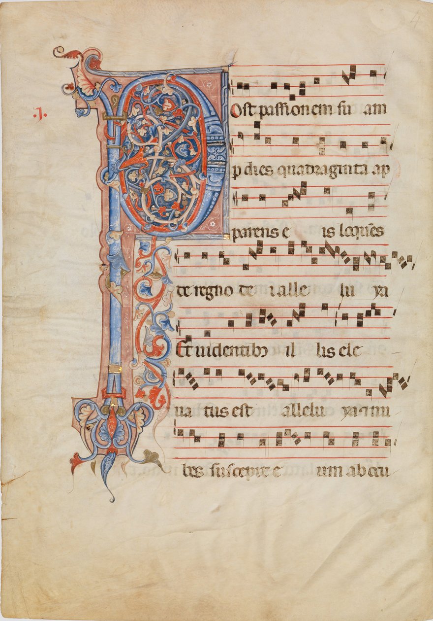 Manuscript Leaf with Foliated Initial P, from an Antiphonary by Unbekannt