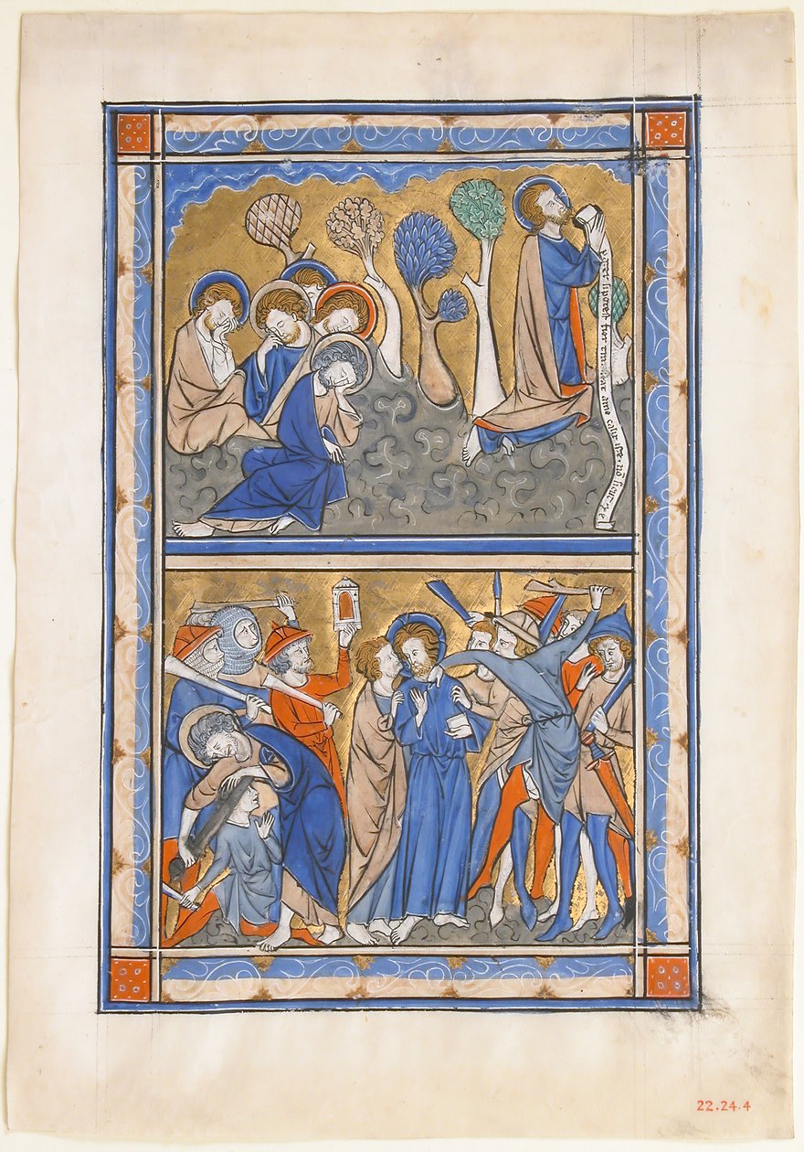 Manuscript Leaf with the Agony in the Garden and Betrayal of Christ by Unbekannt