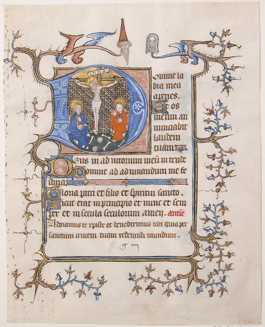 Manuscript Leaf with the Crucifixion in an Initial D, from a Book of Hours by Unbekannt